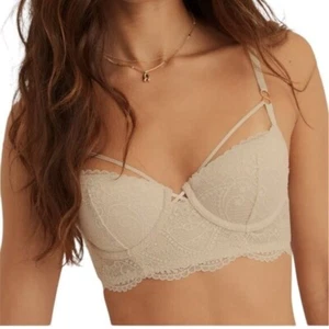 NWOT Aerie Real Power Paisley Lace Strappy Balconette Bra 32D White Ivory - Picture 1 of 16