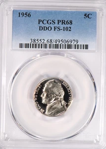 1956 Jefferson Nickel Proof DDO FS-102 PCGS PR68 PF 68 Variety Coin 5C - Picture 1 of 2
