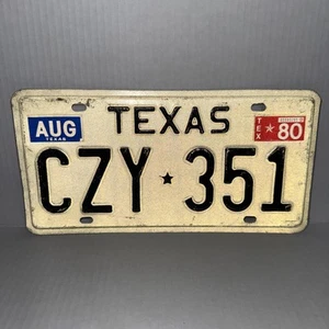Vintage 1980 August Nummernschild CZY 351 Wandbild Man Cave Texas Nummernschild - Bild 1 von 2