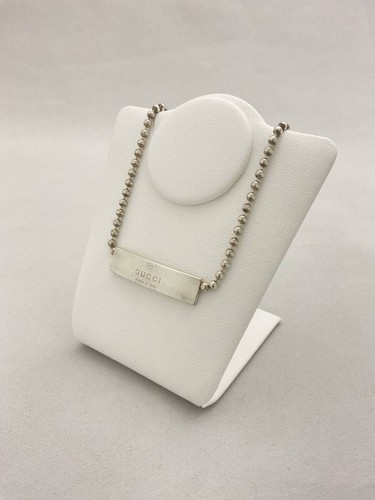 GUCCI Logo Plate Ball Chain Collana Ciondolo Charm Argento 925 #033