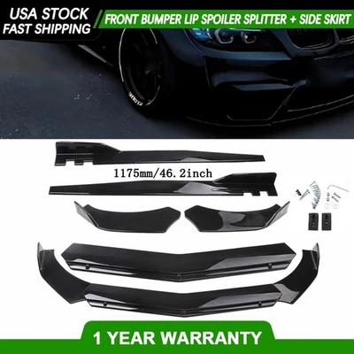 For BMW Gloss Black Front Bumper Lip Spoiler Splitter + Side Skirt Body Kits USA - Изображение 1 из 4