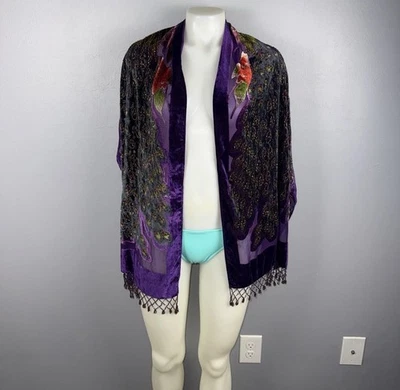 Bufanda borla floral púrpura pavo real burnout terciopelo sin marca *LEER Foto 1 de 4