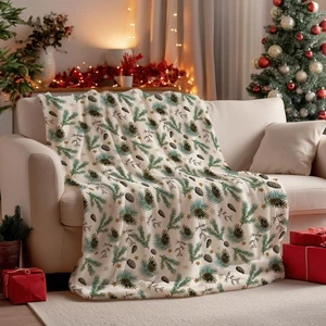 Horaldaily Christmas Flannel Blanket Throw, Holly Pine Cone Soft Fuzzy Plush Coz - Picture 1 of 7