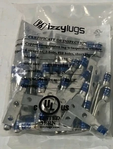 Izzy Lugs i62-10S Blue Compression Lug #6 Stranded 2 Hole. **PACK OF 50** - Picture 1 of 1