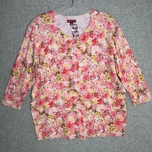 NWT Merona XXL Cardigan Sweater Floral 3/4 Sleeve Womens Button Lightweight - Picture 1 of 15
