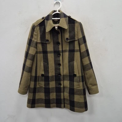 Chaqueta gabardina Burberry verde a cuadros lana botón cremallera para mujer talla Uk 4 Foto 1 de 4