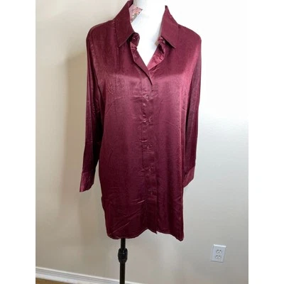 Emmas Expression Maternity Button Up Shirt Size Medium Burgundy Silky NWT - Image 1 of 4