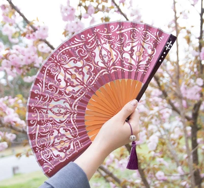 Elegant Japanese Folding Fan “Reine” Pink Kyoto Sensu  | Hakuchikudo - Image 1 of 4