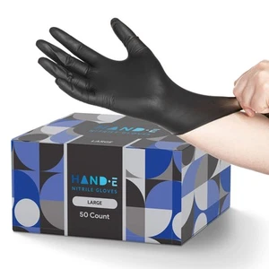 Guantes desechables Hand-E Touch de nitrilo negro grandes 50 unidades barbacoa tatuaje cabello - Imagen 1 de 7