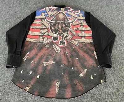 Camisa a Presión Wrangler De Colección Western Pearl Negra Resoplando Espalda de Toro Vaquero Rodeo 2XL Foto 1 de 4