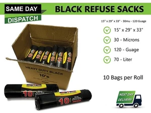 70 litres STRONG HEAVY DUTY BLACK REFUSE SACKS THICK RUBBISH BAGS BIN LINERS - Picture 1 of 2