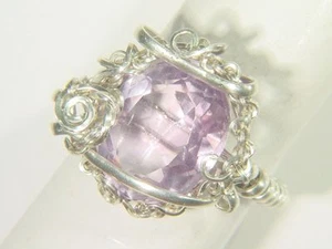 BUTW Sterling Silver Wire Wrapped Faceted Genuine Amethyst Ring Sz 6  0020E tle - Bild 1 von 3