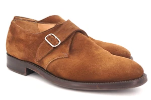 WORN 2x $790 ALFRED SARGENT EXCLUSIVE 10.5 F 11.5 D MONK STRAP BROWN SNUFF SUEDE - Picture 1 of 12