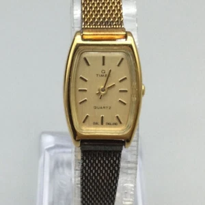 Vintage Timex Q Watch Women 18mm Gold Tone Dial Adjustable Band New Battery - Picture 1 of 16