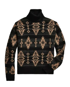 Ralph Lauren RRL Wool Linen Jacquard Southwestern Blanket Turtleneck Sweater New - Picture 1 of 4