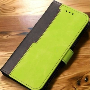 NEW Samsung S10 Flip Faux Leather Wallet Card Case Magnetic Clasp Green Black - Picture 1 of 5