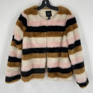 Forever 21 Women’s Striped Faux Fur Bomber Jacket size M - Picture 1 of 3