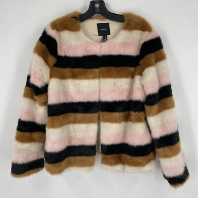 Forever 21 Women’s Striped Faux Fur Bomber Jacket size M - Image 1 of 3