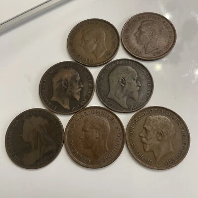 Lote Monedas EDWARDVS VII DEI GRA BRITT & GEORGIVS V DEI GRA BRITT & VI D G Br OMN Foto 1 de 4