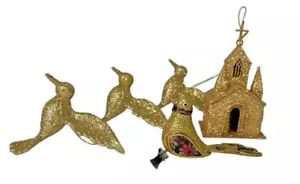 Adornos de Navidad dorados brillantes colibrí cantor iglesia vintage - Imagen 1 de 10