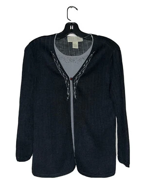 Винтажный 1990-х Norton McNaughton шелковый свитер женский размер M черный бисером кардиган - Изображение 1 из 4