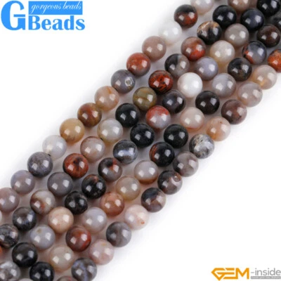 Cuentas sueltas redondas de piedra de ágata de madera gris natural para hacer joyas de 15" Foto 1 de 4