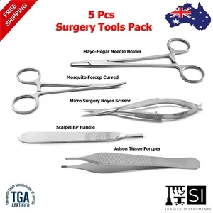 Pack of 5 Surgical Instruments Tissue Tweezer Hemosta Forcep Micro Surgery Shear - Picture 1 of 6