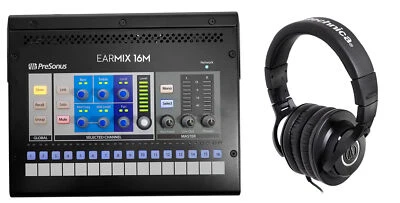 PRESONUS EarMix 16M 16x2 16-Channel AVB Monitor Mixer+Audio Technica Headphones - Image 1 of 4