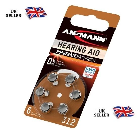 ANSMANN Hearing Aid Batteries [Pack of 6] Size 312 Brown Zinc Air Hearing-Aid 1.45V UK ✅