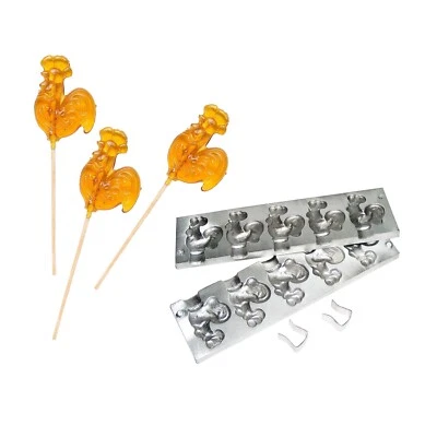 VINTAGE CAST ALUMINUM CANDY LOLLIPOP FORM 2 PIECE COCKERELS ROOSTER COCK-A-DOODL - Image 1 of 4