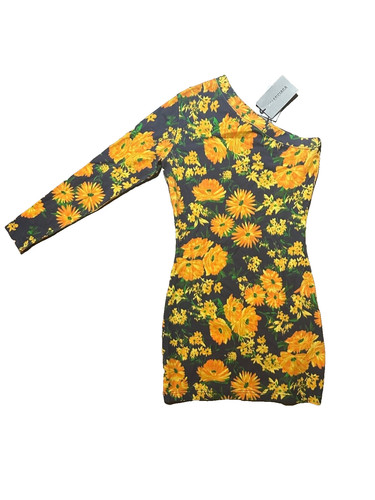 Balenciaga Mini Abito Donna Giallo Blu Floreale Monospalla Bodycon Taglia M $1050