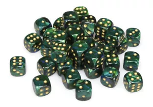 Chessex Scarab Jade w/ Gold 12mm d6 Dice Block (36) - Picture 1 of 2
