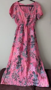 Maxi Vestido MARISA & MARIA 100% Lino Rosa Floral Talla L Hecho en Italia - Imagen 1 de 7