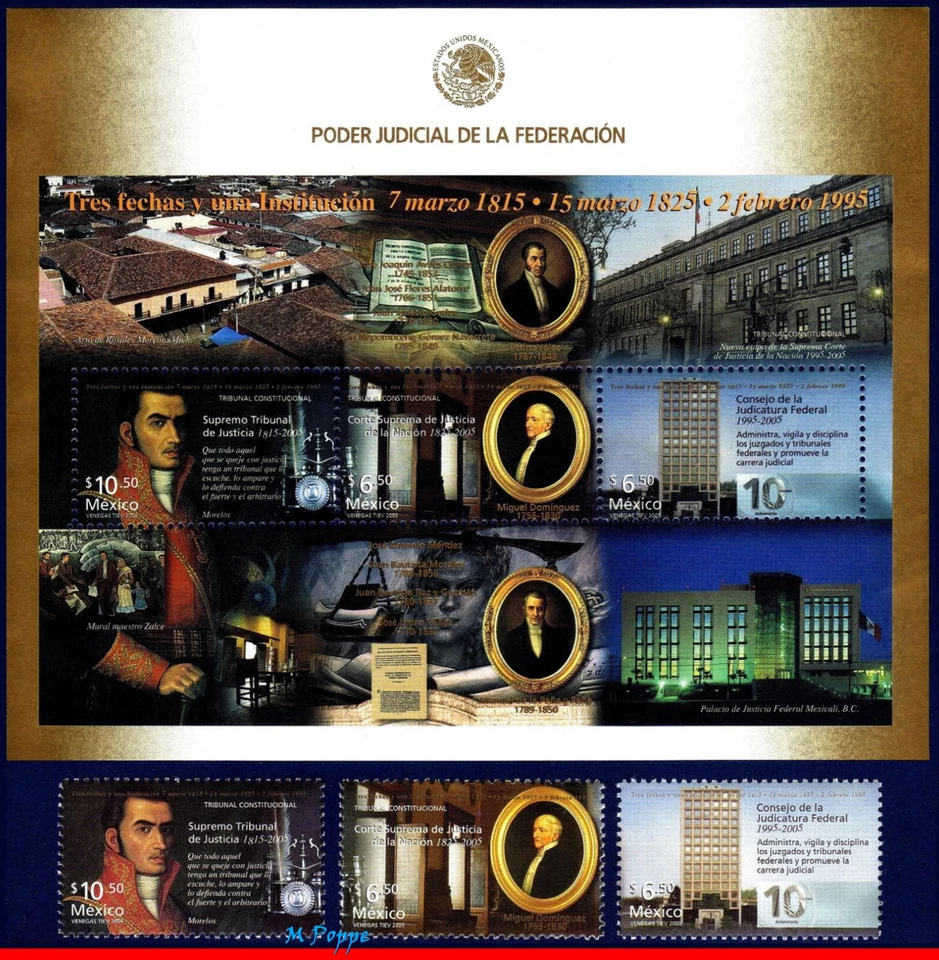 2476-2478a MÉXICO 2005 TRES FECHAS Y UNA INSTITUCIÓN, S/S Y CONJUNTO MNH Foto 1 de 1