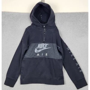 NIKE Hoodie Kids Small 8-10 Years Black Nike Air Spellout Swoosh Fleece 1/4 Zip - Picture 1 of 10