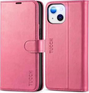 TUCCH Case for iPhone 13 (6.1") 2021 5G, Magnetic PU Leather Wallet Phone Pink - Picture 1 of 10