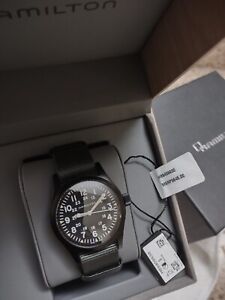 Hamilton Khaki Field Mechanical Gray Strap 38mm Black Dial Watch H69409930 NEW