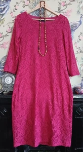 Vintage style fuschia pink floral lace occasion midi dress size 12 M&S - Picture 1 of 8