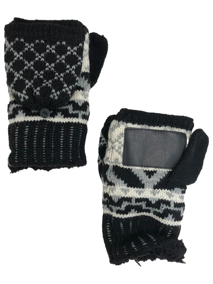 Guantes convertibles Isotoner para mujer negros y grises tejidos Sherpa suaves sin dedos Foto 1 de 1