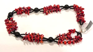 Striking sterling silver, red coral & black onyx necklace with tags 75.7 gms - Picture 1 of 11