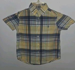 Ralph Lauren Hemd Kleinkind blau gelb kariert Knopfleiste Kurzarm Baumwolle 4/4T - Bild 1 von 3