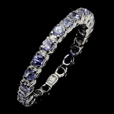 925 Anello Argento Sterling Rotondo Tanzanite 2mm Naturale Gemma Gioielli Size 6 - Immagine 1 di 4