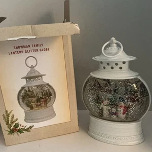 Cracker Barrel Snowman Family Red Truck Lantern Glitter Globe - Picture 1 of 7
