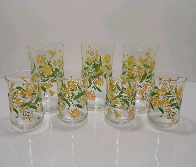 Juego De Colección Gafas Libbey Colibrí Floral Amarillo Naranja de 7 MCM 6 y 12 Oz. Foto 1 de 4