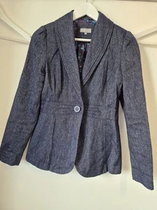 Perfect Una Tailored Jacket In Blue With Floral Lining - Size 12 - Picture 1 of 3