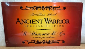 Brazilian Blend Ancient Warrior Cigar tin metal sign K. Hansotia & Co. 32x18.5" - Picture 1 of 2