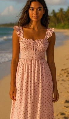 Petal & Pup NWT Payton Brontë Floral Pink Print Midi Dress Sz Large Sleeveless - Image 1 of 4