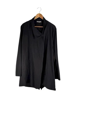 Льняная женская черная льняная хлопковая отделка с длинным рукавом на одной пуговице куртка Lagenlook большого размера - Изображение 1 из 4