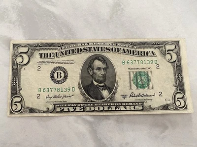 1950 Five ($5) Dollar  B Series New York Federal Reserve Note - Never Folded - Image 1 of 4