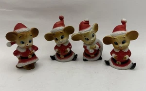 Four Vintage Anthropomorphism Mice Santa Claus  Hong Kong Christmas Figurines - Picture 1 of 12